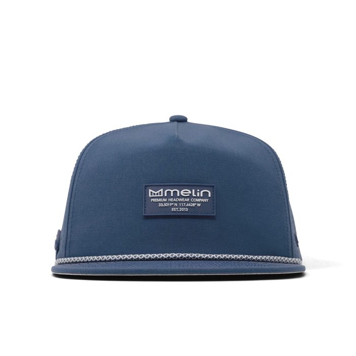 The front view of the melin Coronado Brick Hydro  Split Crushed Fit in  Steel Blue