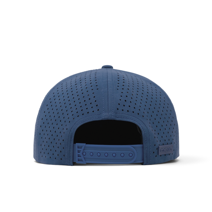 The back view of the melin Coronado Brick Hydro  Split Crushed Fit in  Steel Blue