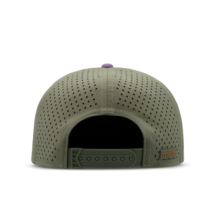 The back view of the melin Split Crushed Fit Coronado Brick Hydro hat in transit