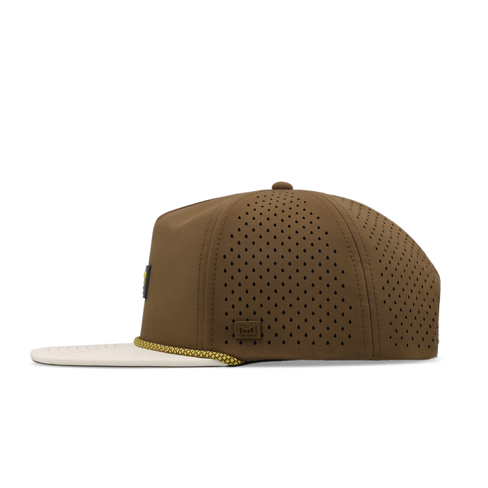 The side view of the melin Coronado Brick Hydro  Split Crushed Fit in  Yellow Jacket