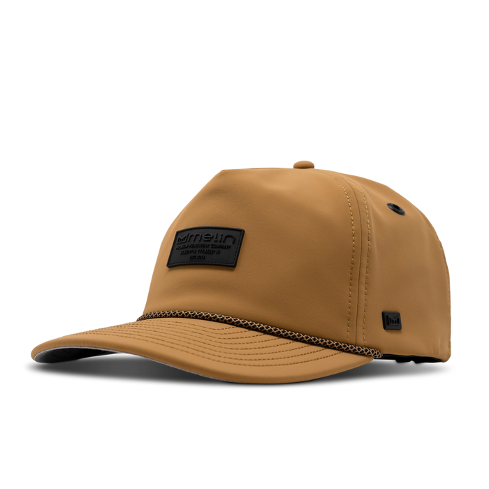 The angled, curved bill view of melin's Coronado Brick Infinite Thermal - Peanut Butter