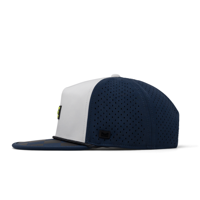 The side view of the melin Split Crushed Fit Coronado Brick MPH Hydro in Black Iris / White