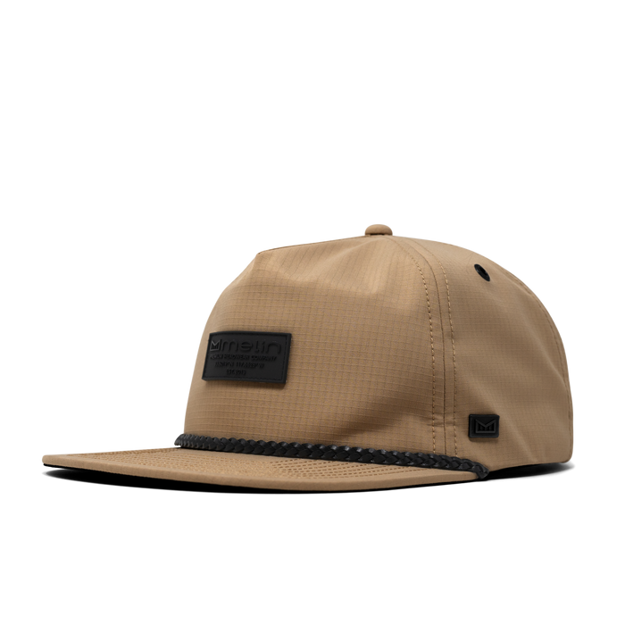 The front, angled view of the melin Coronado Brick Thermal  Split Crushed Fit in Khaki