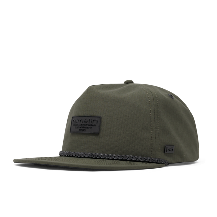The front, angled view of the melin Coronado Brick Thermal  Split Crushed Fit in Military