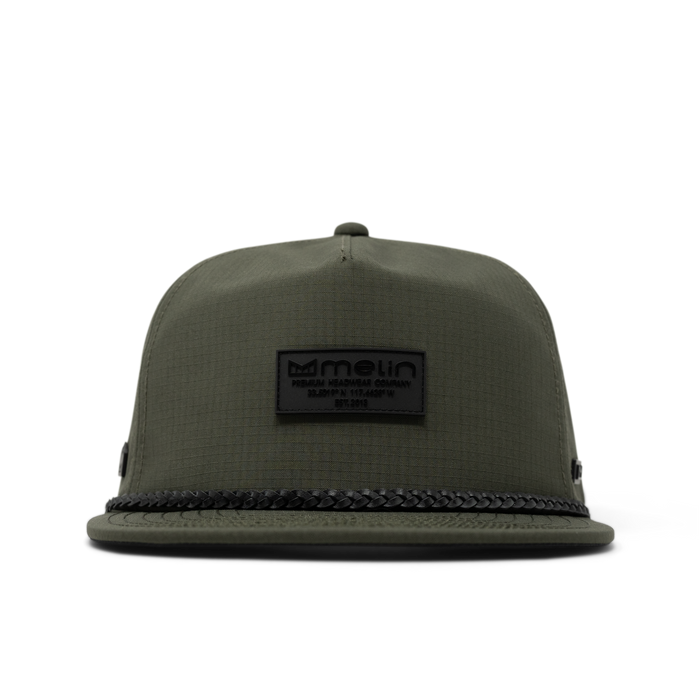 The front view of the melin Coronado Brick Thermal  Split Crushed Fit in Military