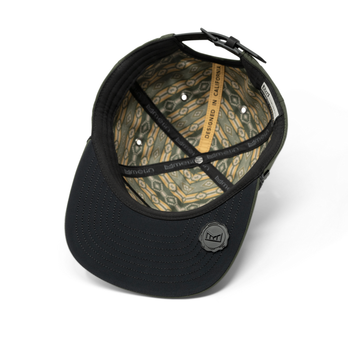 The inside view of the melin Coronado Brick Thermal  Split Crushed Fit in Military
