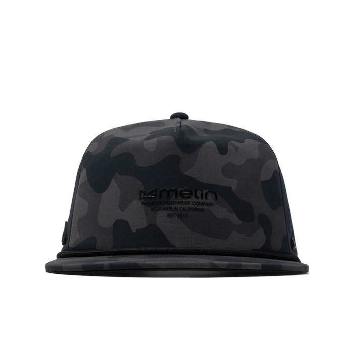 The front view of the melin Coronado Hydrolite  Split Crushed Fit in  Black Camo