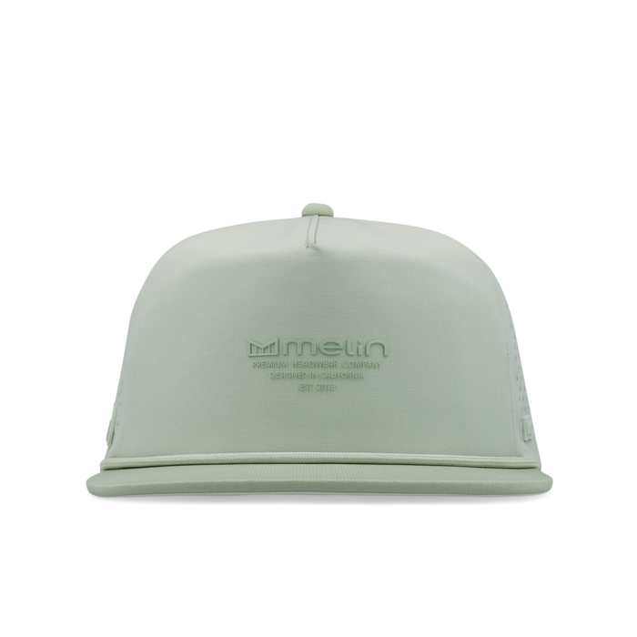 The frontal view of the melin Split Crushed Fit Coronado Hydrolite hat in dusty mint