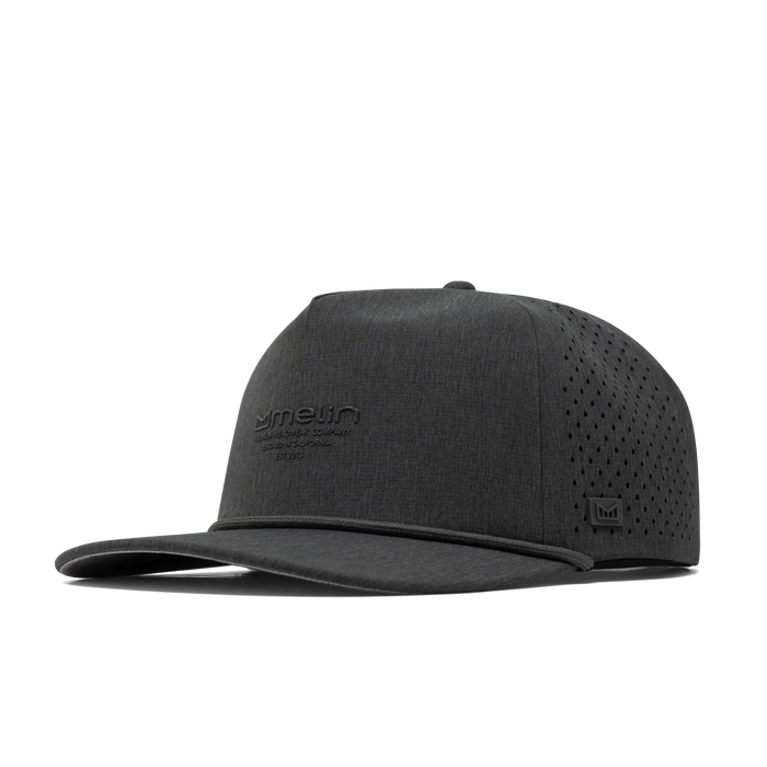 The front, angled view of the melin Coronado Hydrolite  Split Crushed Fit in  Heather Charcoal