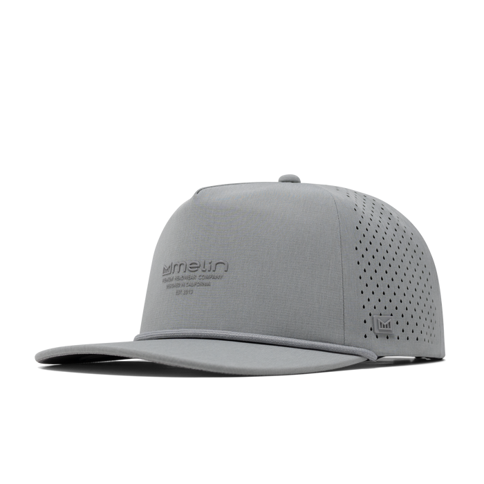 The front, angled view of the melin Coronado Hydrolite  Split Crushed Fit in  Heather Grey