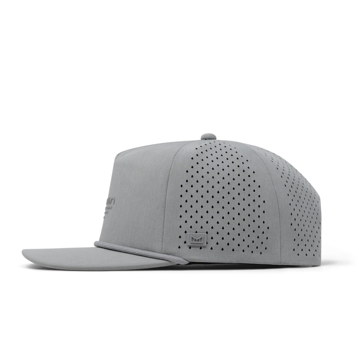 The side view of the melin Coronado Hydrolite  Split Crushed Fit in  Heather Grey