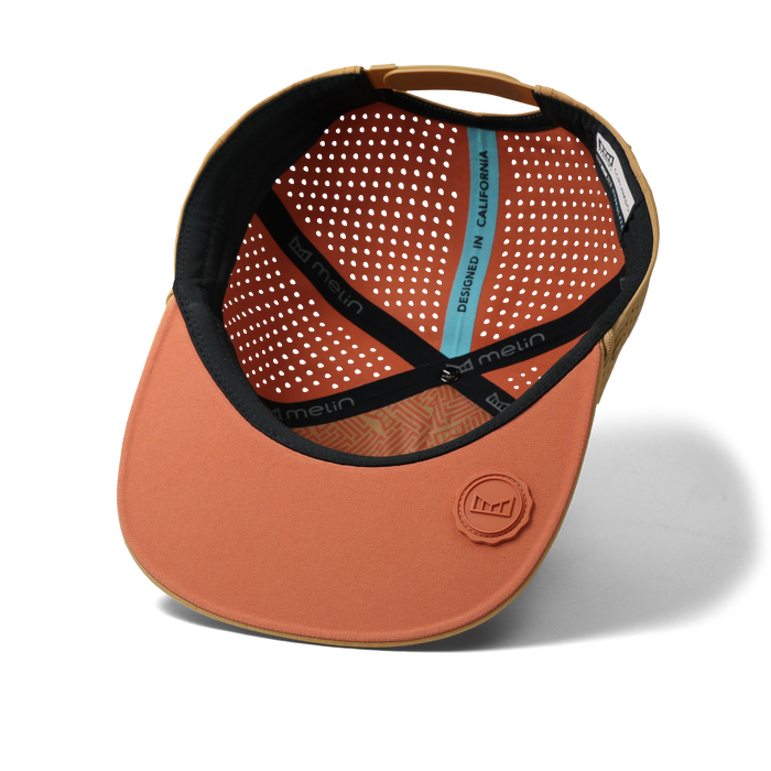 The inside view of the melin Split Crushed Fit Coronado Hydrolite hat in medal bronze