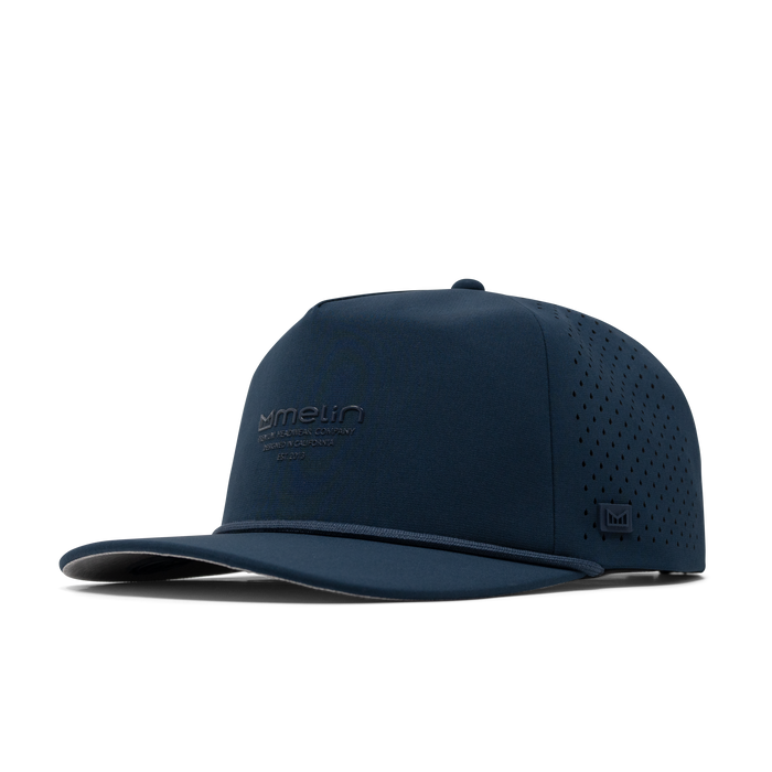 The front, angled view of the melin Coronado Hydrolite  Split Crushed Fit in  Navy