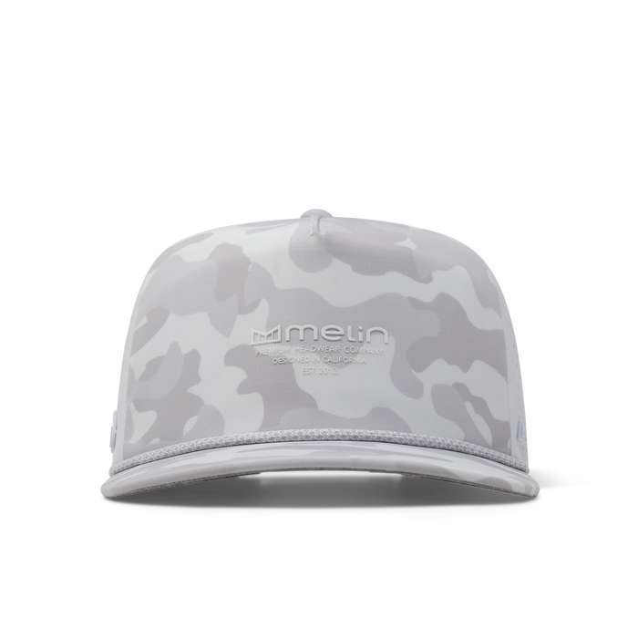 The front view of the melin Coronado Hydrolite  Split Crushed Fit in  Snow Camo