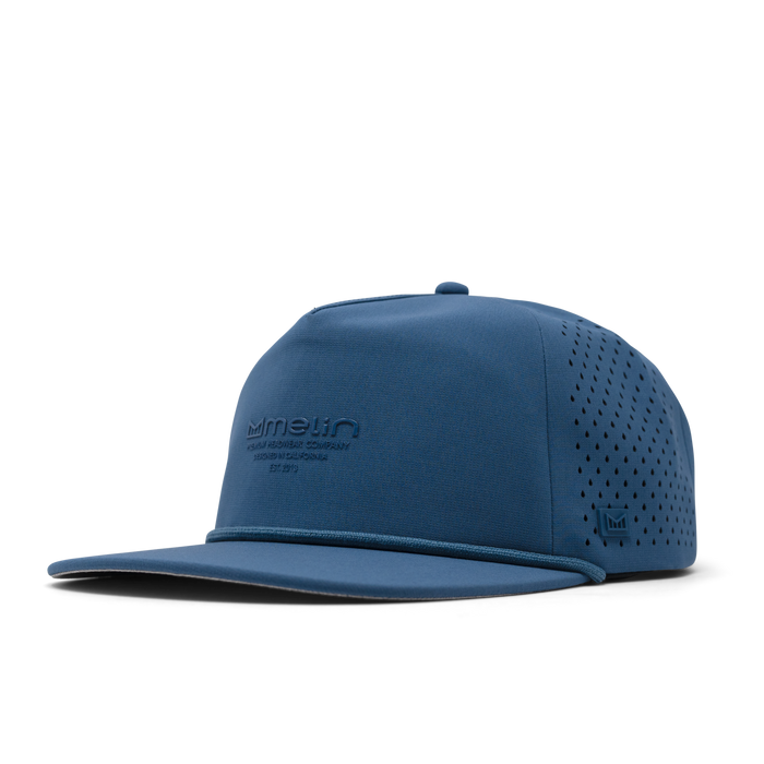 The front, angled view of melin's Coronado Hydrolite snapback hat in Steel Blue