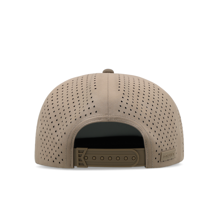The back view of the melin Split Crushed Fit Coronado Hydrolite hat in teak