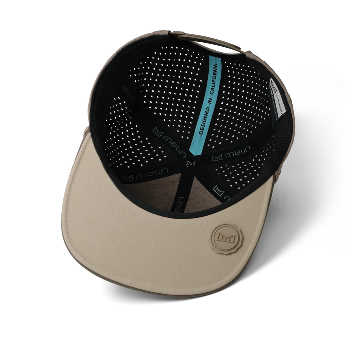 The inside view of the melin Split Crushed Fit Coronado Hydrolite hat in teak