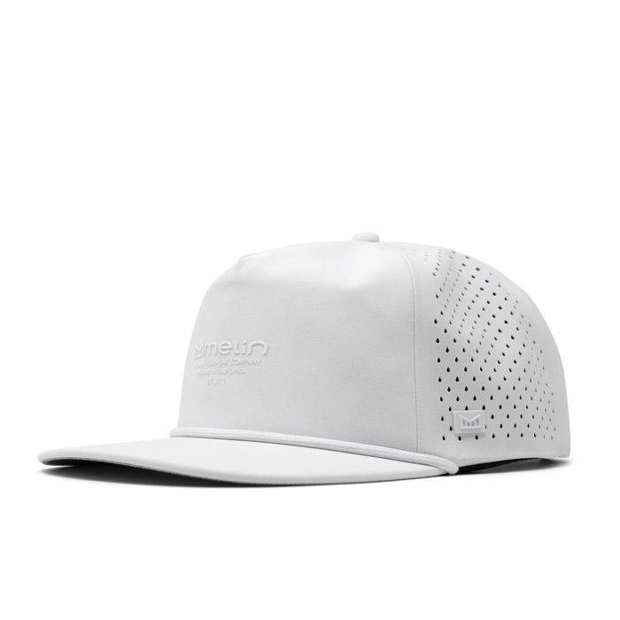 The front, angled view of melin's Coronado Hydrolite snapback hat in White