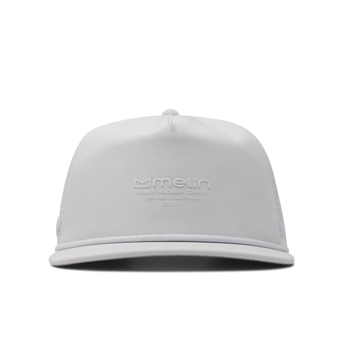 The front view of melin's Coronado Hydrolite snapback hat in White