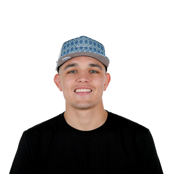 The model-image of the Melin Split Crushed Fit Coronado Links Hydro hat in Blue Argyle