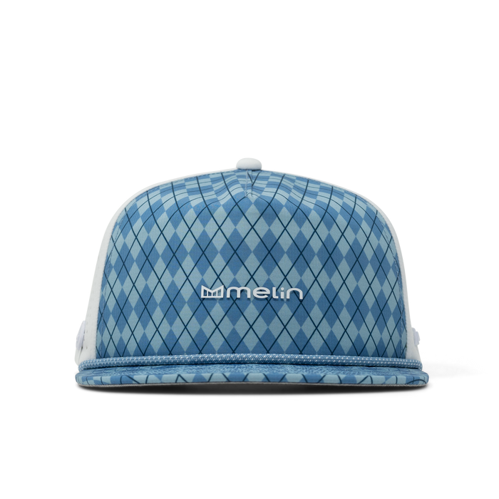 The front view of the melin Coronado Links Hydro  Split Crushed Fit in  Blue Argyle