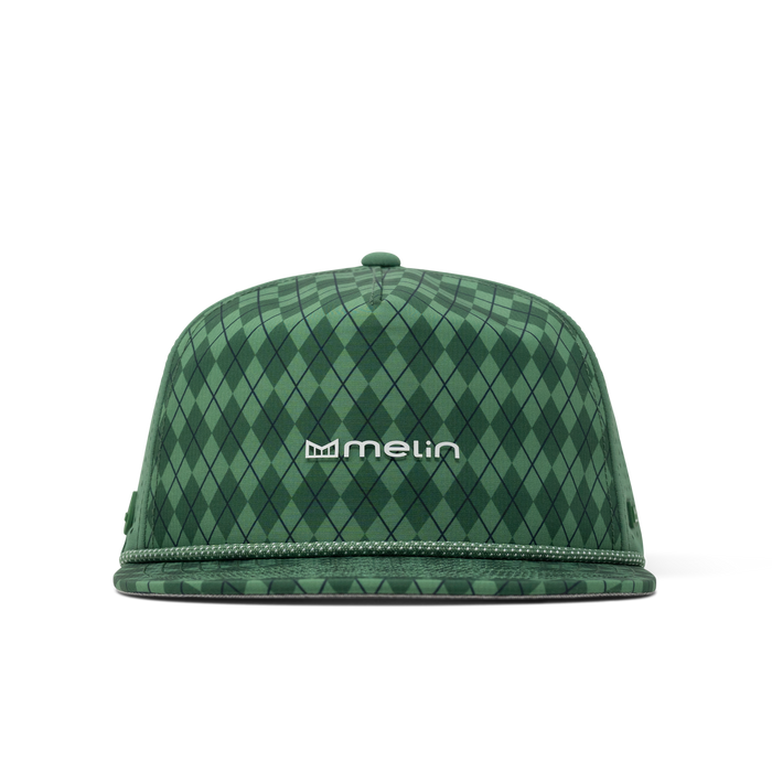 The front view of the melin Coronado Links Hydro  Split Crushed Fit in  Green Argyle