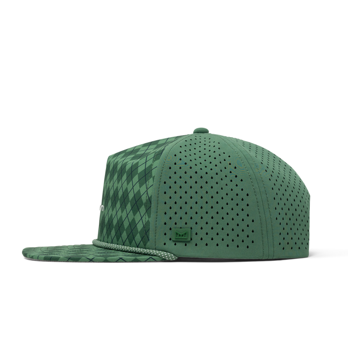 The side view of the melin Coronado Links Hydro  Split Crushed Fit in  Green Argyle