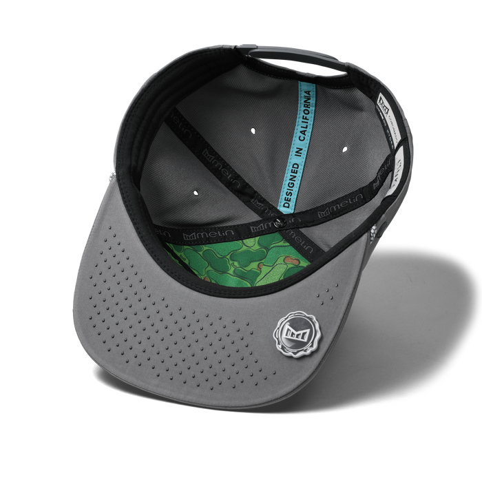 The inside view of the melin Split Crushed Fit Coronado Links Hydro hat in grey