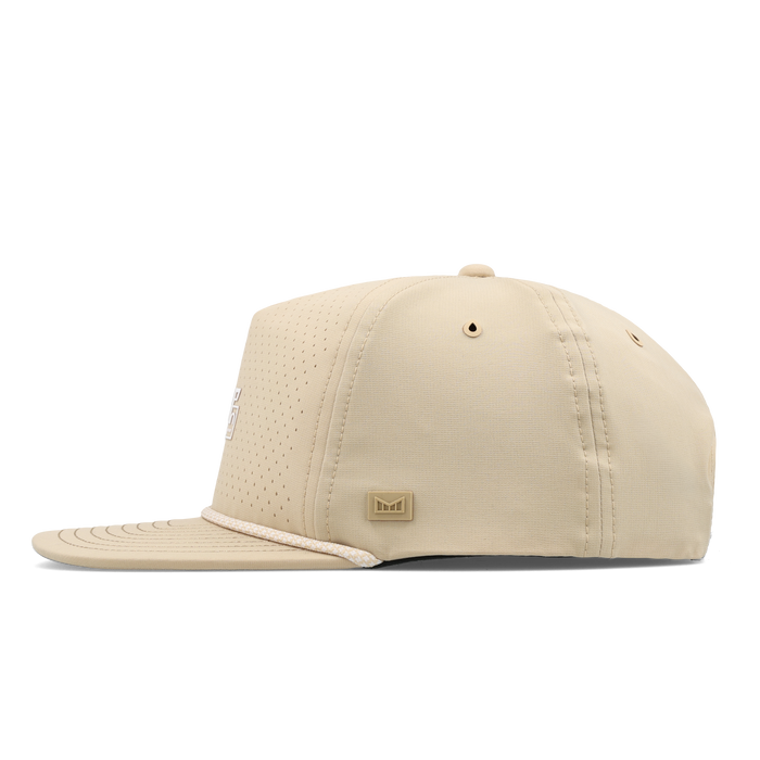 The side view of the melin Split Crushed Fit Coronado Links Hydro hat in khaki