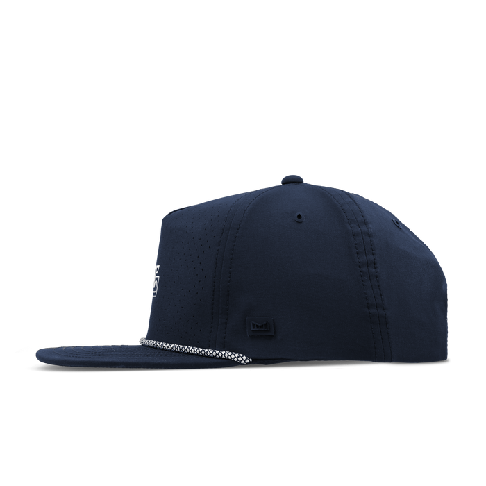 The side view of the melin Split Crushed Fit Coronado Links Hydro hat in navy