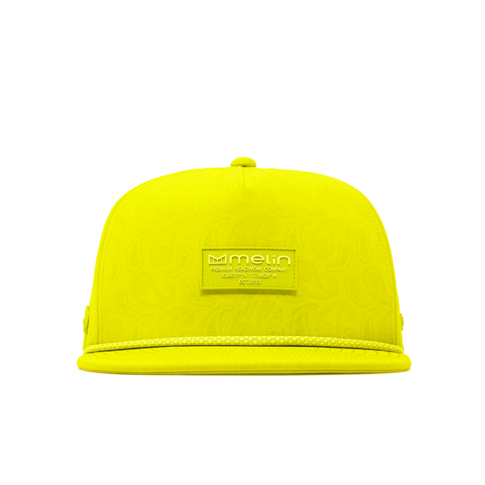 The front view of the melin Split Crushed Fit Coronado Links Hydro  in  Neon Yellow