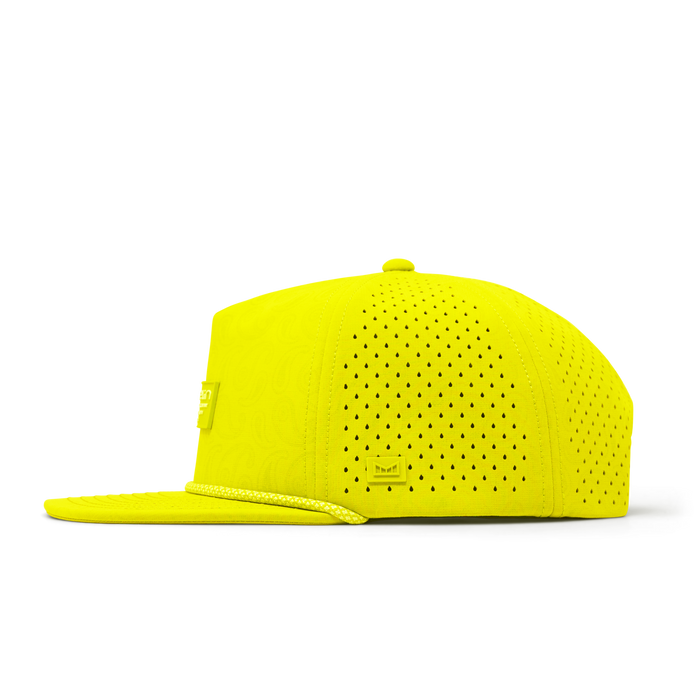 The side view of the melin Split Crushed Fit Coronado Links Hydro  in  Neon Yellow