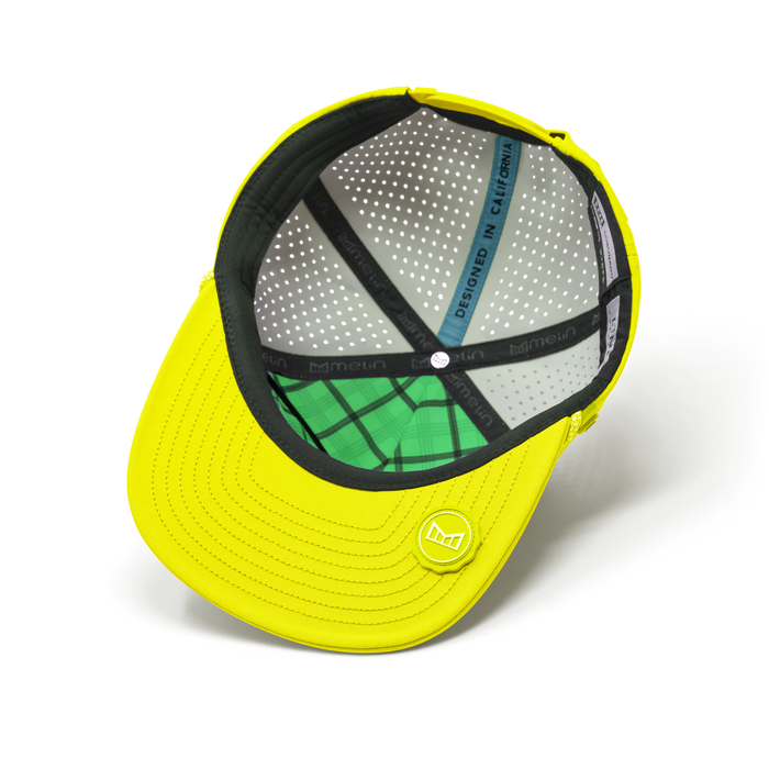 The inside view of the melin Split Crushed Fit Coronado Links Hydro  in  Neon Yellow
