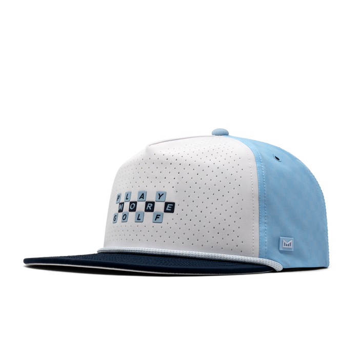 The front, angled view of the melin Coronado Links Hydro  Split Crushed Fit in Sky Blue / White