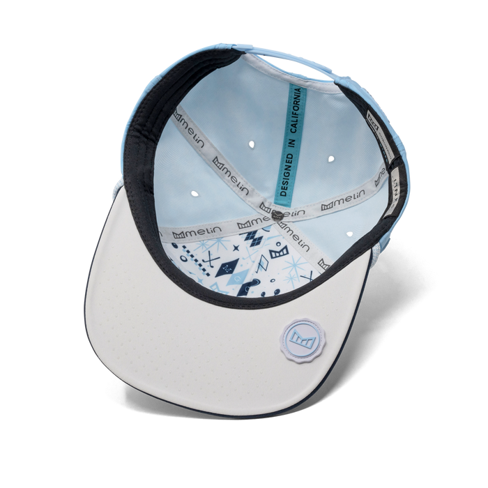 The inside view of the melin Coronado Links Hydro  Split Crushed Fit in Sky Blue / White