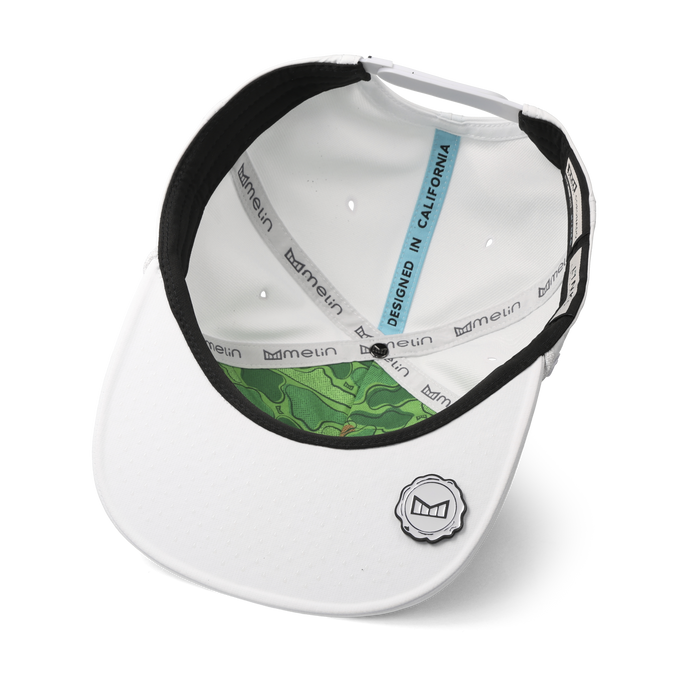 The inside view of the melin Split Crushed Fit Coronado Links Hydro hat in white