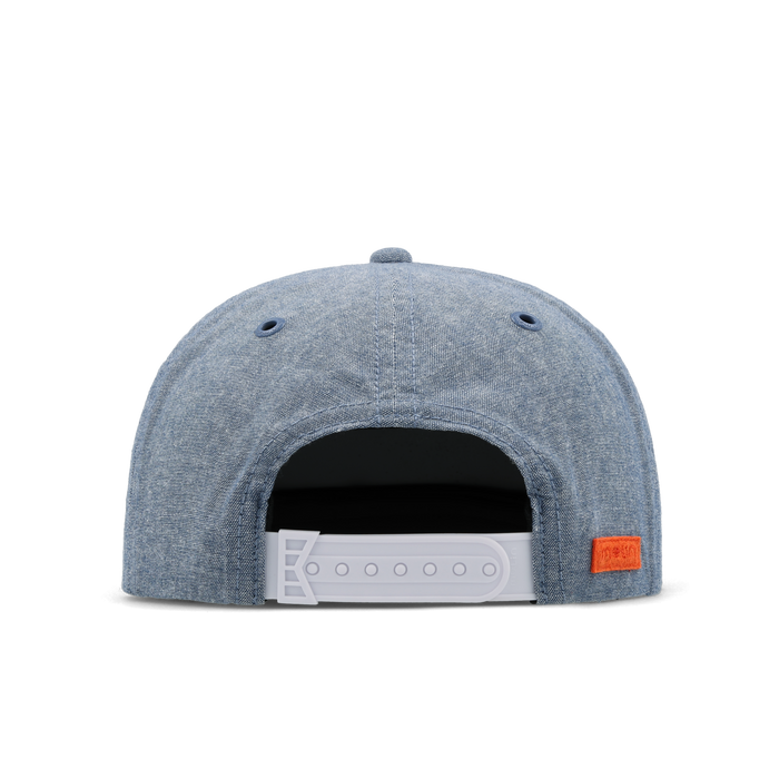 The back view of the melin Coronado Mill United  Split Crushed Fit in  Chambray