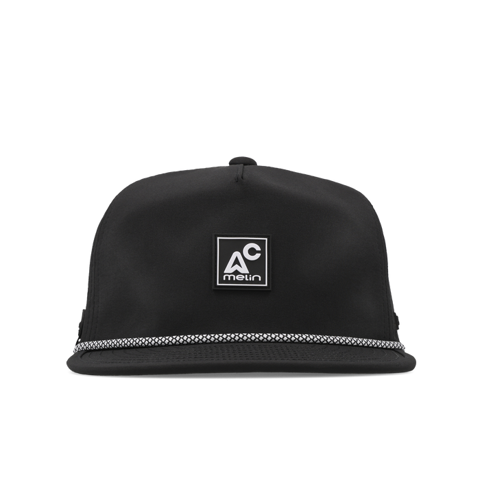The frontal view of the melin Split Crushed Fit Coronado Packable Hydro hat in black