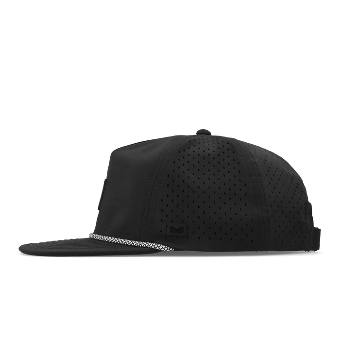 The side view of the melin Split Crushed Fit Coronado Packable Hydro hat in black