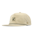 The angled view of the melin Split Crushed Fit Coronado Packable Hydro hat in sand