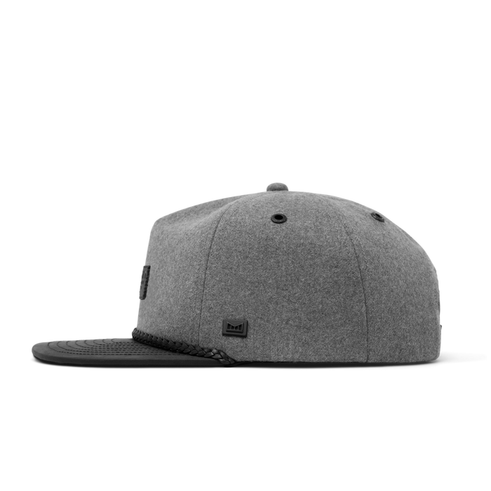 The side view of the melin Coronado Scout Thermal  Split Crushed Fit in Heather Grey / Black