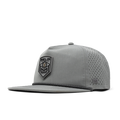 The front, angled view of the melin Coronado Shield Hydro  Split Crushed Fit in  Heather Grey