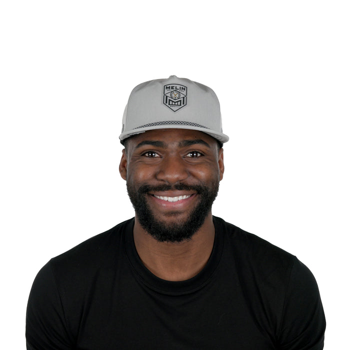 The model-image of the Melin Split Crushed Fit Coronado Shield Hydro hat in Heather Grey