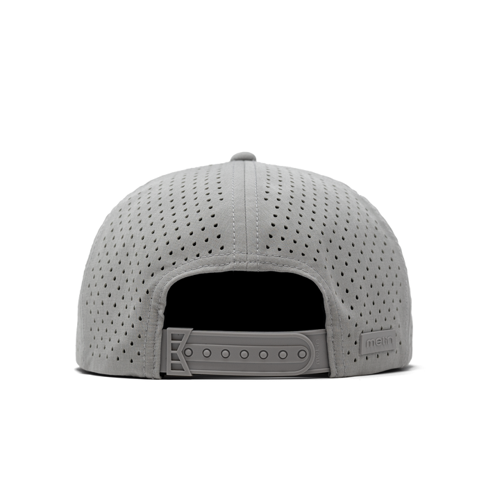 The back view of the melin Coronado Shield Hydro  Split Crushed Fit in  Heather Grey