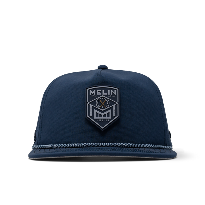 The front view of the melin Coronado Shield Hydro  Split Crushed Fit in  Navy
