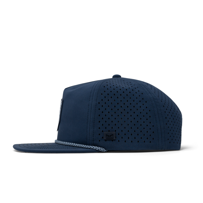 The side view of the melin Coronado Shield Hydro  Split Crushed Fit in  Navy
