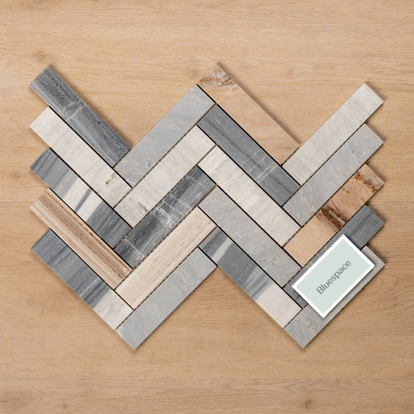 Cottesloe Blue Sandstone Herringbone Honed Marble Mosaic Tile 35x150mm Double - The Blue Space
