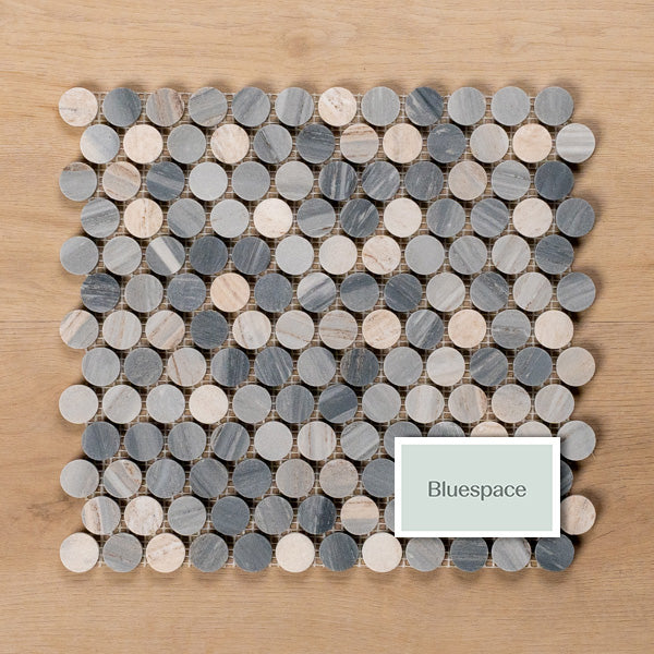 Sample of Cottesloe Blue Sandstone Penny Round Honed Marble Mosaic Tile - The Blue Space