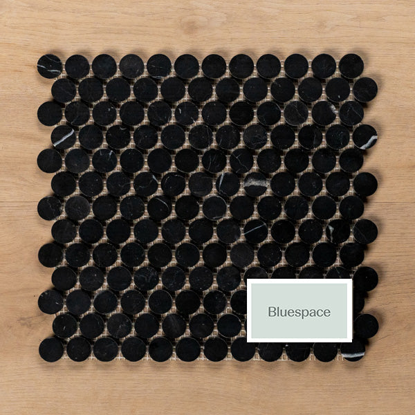 Cottesloe Nero Marquina Penny Round Honed Marble Mosaic Tile 23x23mm - The Blue Space