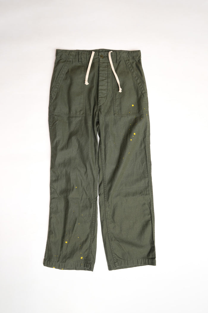 COTTON BACK SATIN OG BAKERS PANT WITH PAINT - GREEN